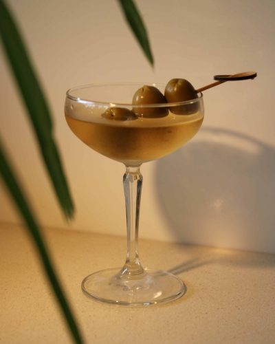 The Dirty Turtle Martini crafted from Blue Turtle Gin